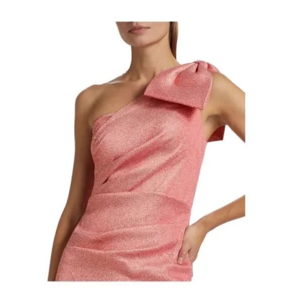 $720 Rickie Freeman by Teri Jon Women's Pink Metallic One-Shoulder Dress Size 4 - Picture 2 of 16